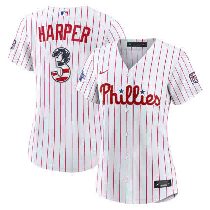 2026 All-Star Edition Stars & Stripes Women's Philadelphia Phillies Bryce Harper Nike White Stadium Jersey