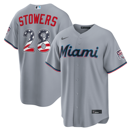 Fourth of July Men's Miami Marlins Kyle Stowers Nike Gray USA 250 Stadium Jersey