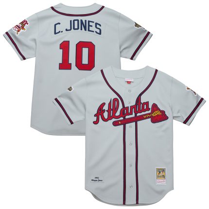 Men's Atlanta Braves Chipper Jones Mitchell & Ness Gray 1995 Throwback Authentic Jersey